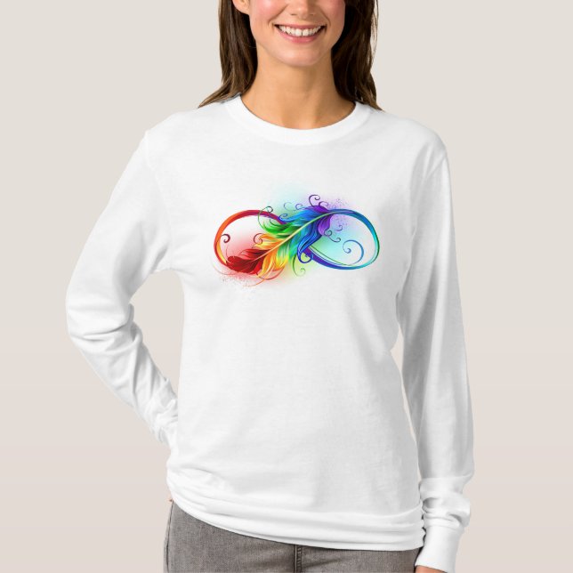 Infinity Symbol with Rainbow Feather T-Shirt (Front)