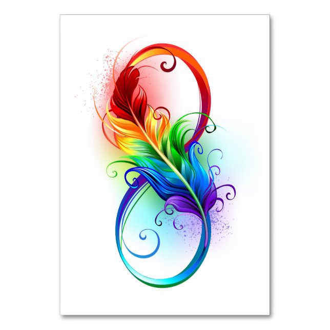 Infinity Symbol with Rainbow Feather Table Number (Front)