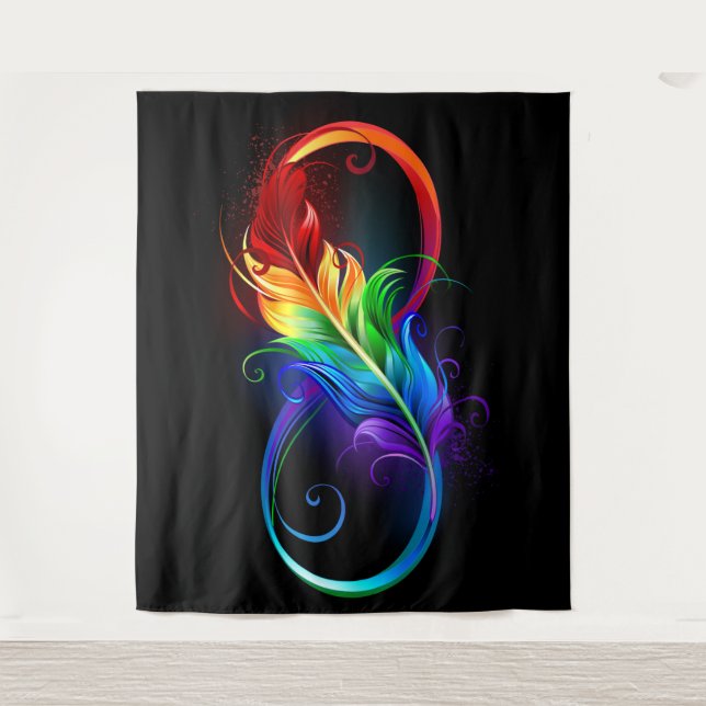 Infinity Symbol with Rainbow Feather Tapestry (Front)