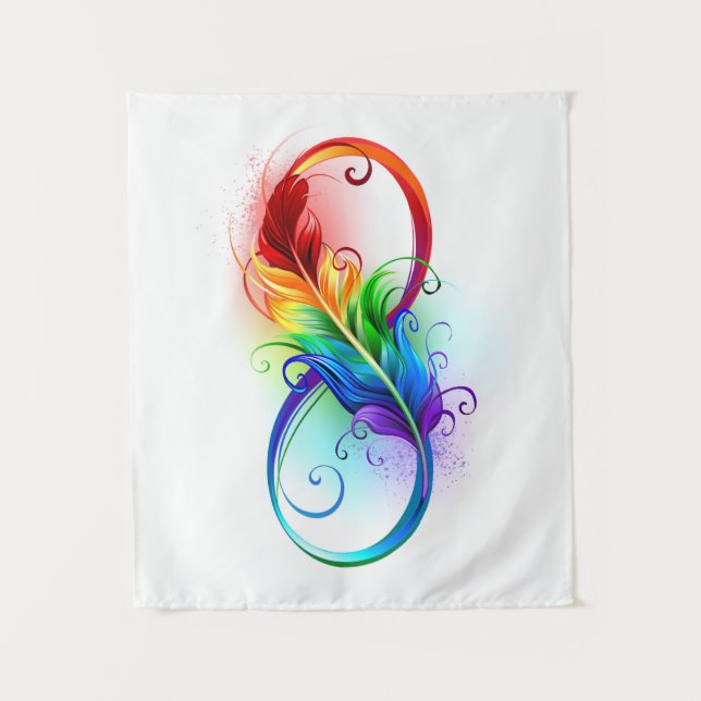 Infinity Symbol with Rainbow Feather Tapestry (Front)