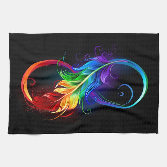 Infinity Symbol with Rainbow Feather Tea Towel (Horizontal)