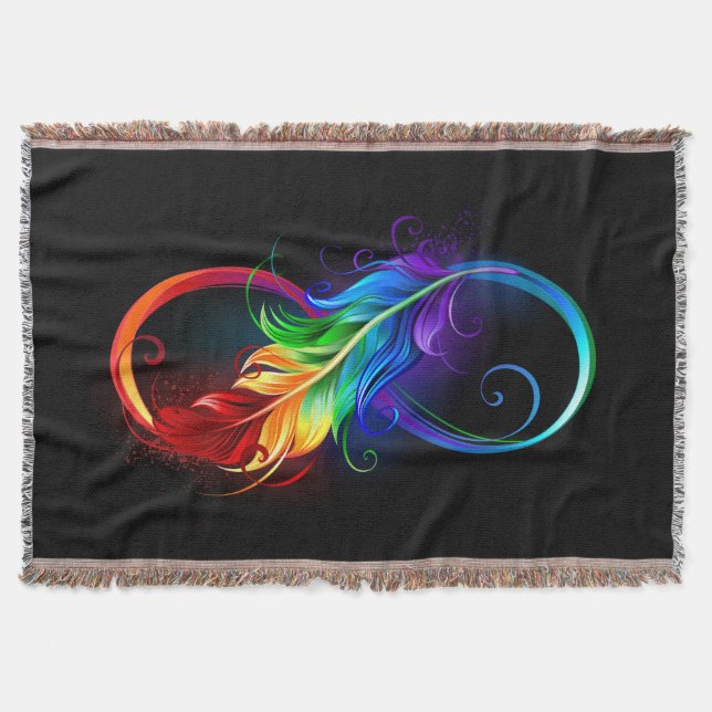 Infinity Symbol with Rainbow Feather Throw Blanket (Front)