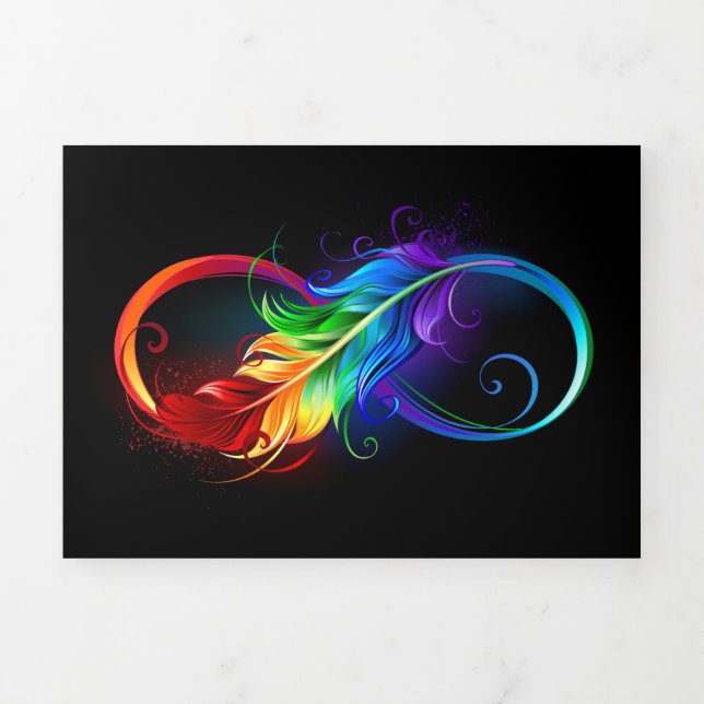 Infinity Symbol with Rainbow Feather Tri-Fold Holiday Card (Cover)
