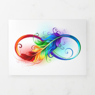 Infinity Symbol with Rainbow Feather Tri-Fold Invitation