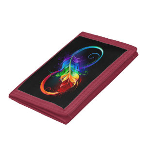 Infinity Symbol with Rainbow Feather Trifold Wallet