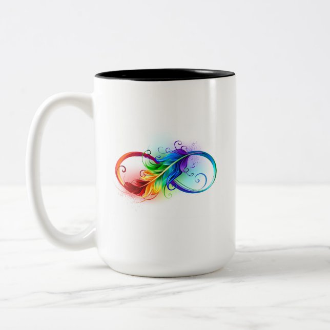 Infinity Symbol with Rainbow Feather Two-Tone Coffee Mug (Left)