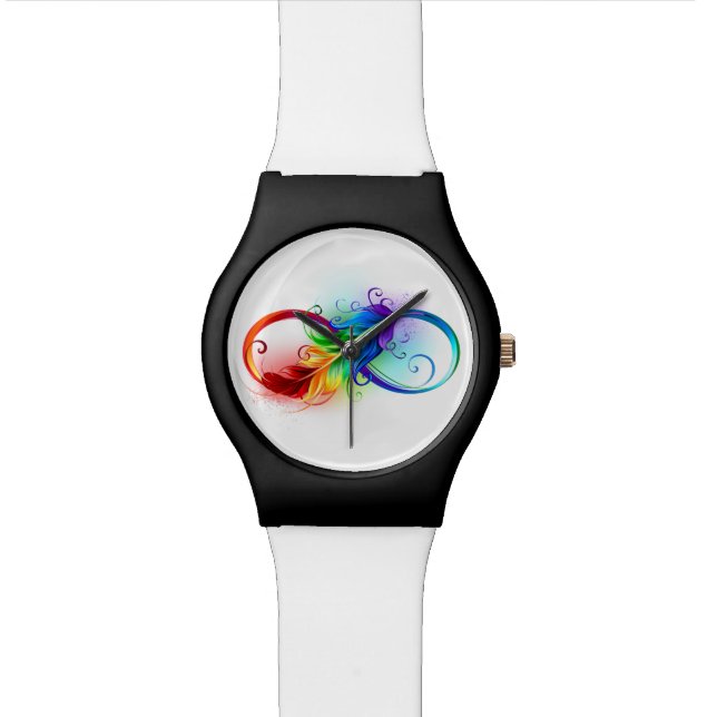 Infinity Symbol with Rainbow Feather Watch (Close Up)