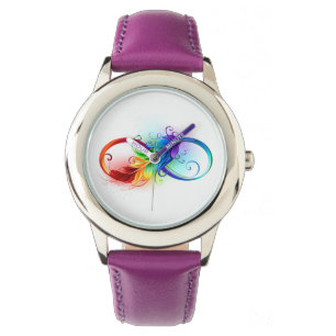 Infinity Symbol with Rainbow Feather Watch