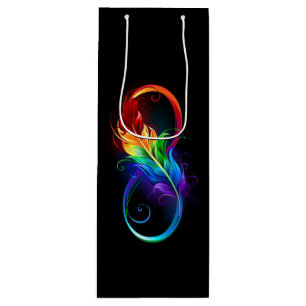 Infinity Symbol with Rainbow Feather Wine Gift Bag
