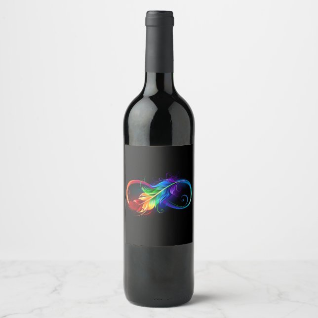 Infinity Symbol with Rainbow Feather Wine Label (Front)