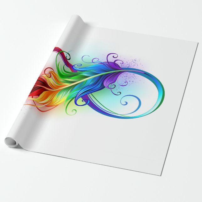 Infinity Symbol with Rainbow Feather Wrapping Paper (Unrolled)