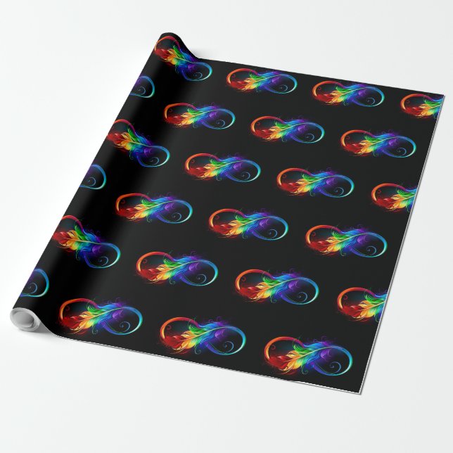 Infinity Symbol with Rainbow Feather Wrapping Paper (Unrolled)