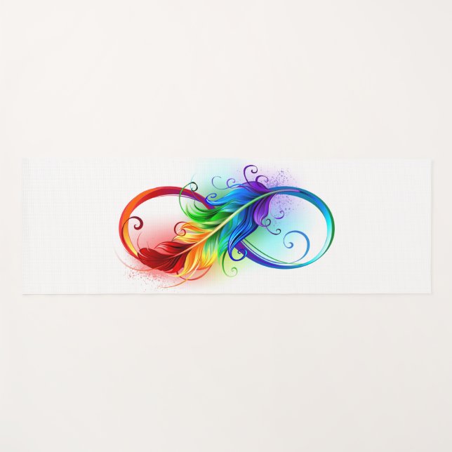 Infinity Symbol with Rainbow Feather Yoga Mat (Front (Horizontal))