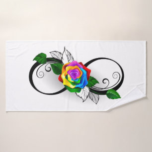 Infinity Symbol with Rainbow Rose Bath Towel
