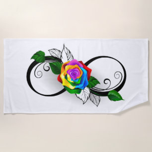 Infinity Symbol with Rainbow Rose Beach Towel