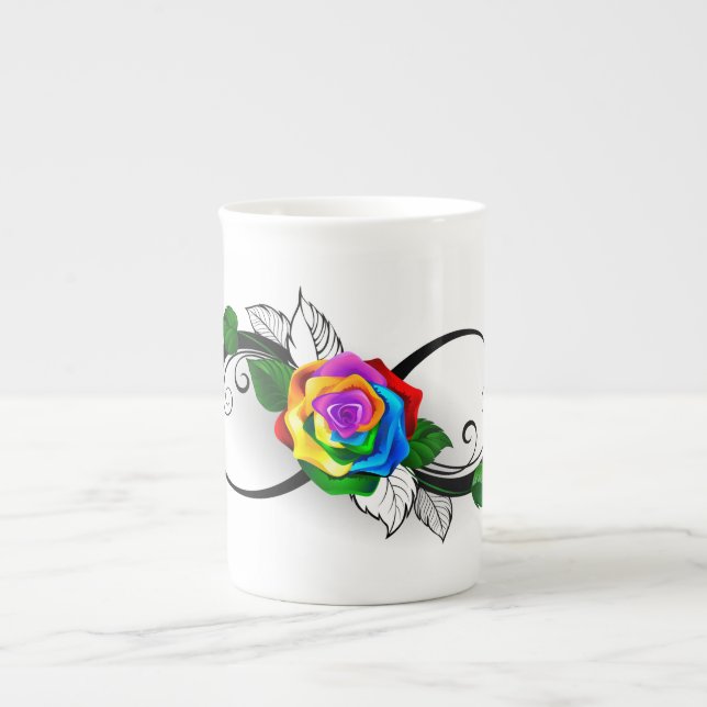 Infinity Symbol with Rainbow Rose Bone China Mug (Front)