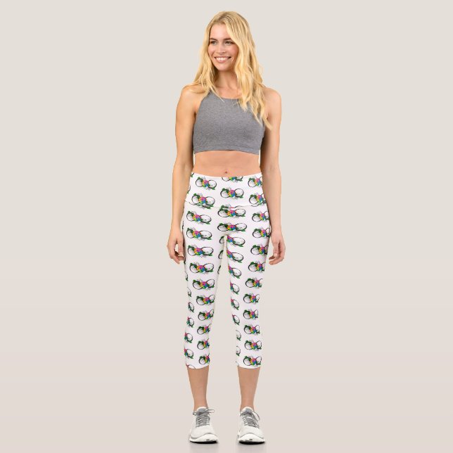 Infinity Symbol with Rainbow Rose Capri Leggings (Front)
