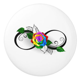 Infinity Symbol with Rainbow Rose Ceramic Knob