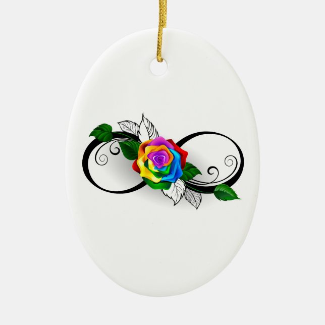 Infinity Symbol with Rainbow Rose Ceramic Ornament (Front)