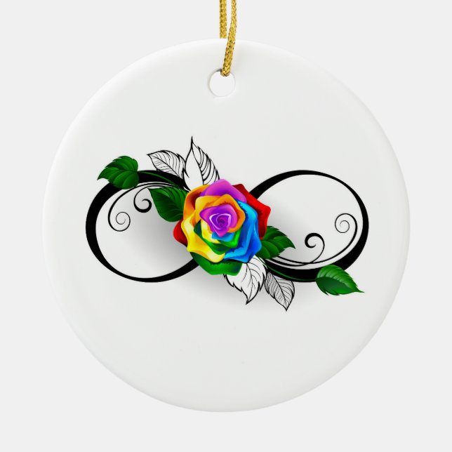 Infinity Symbol with Rainbow Rose Ceramic Ornament (Front)