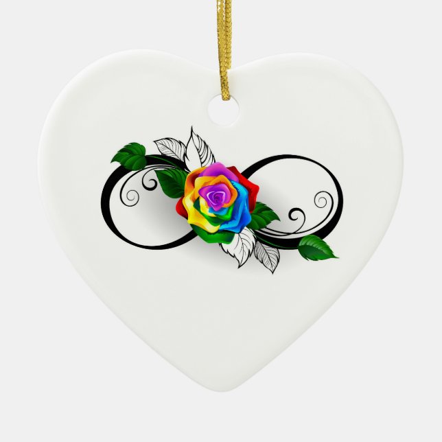Infinity Symbol with Rainbow Rose Ceramic Ornament (Front)