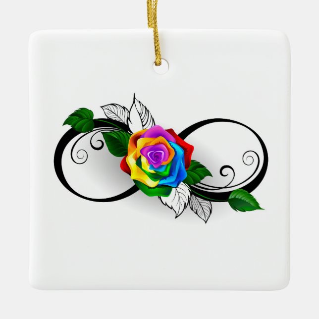 Infinity Symbol with Rainbow Rose Ceramic Ornament (Front)