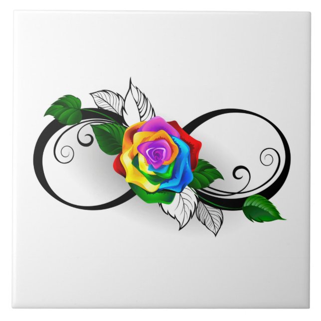 Infinity Symbol with Rainbow Rose Ceramic Tile (Front)
