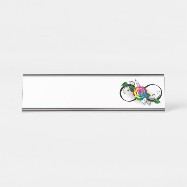 Infinity Symbol with Rainbow Rose Desk Name Plate (Front)