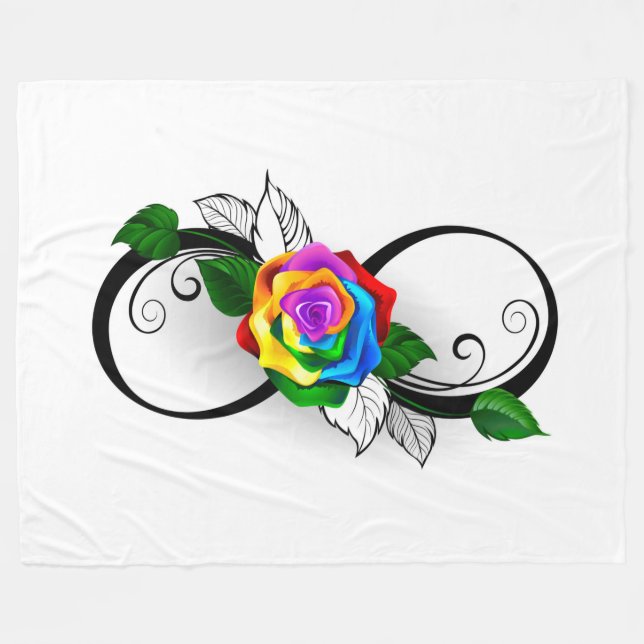 Infinity Symbol with Rainbow Rose Fleece Blanket (Front (Horizontal))
