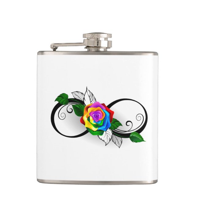 Infinity Symbol with Rainbow Rose Hip Flask (Front)