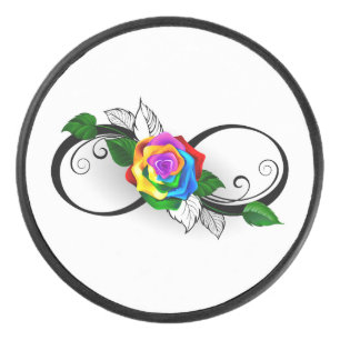 Infinity Symbol with Rainbow Rose Hockey Puck