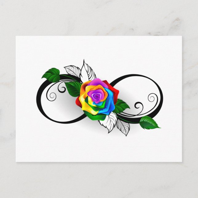 Infinity Symbol with Rainbow Rose Holiday Postcard (Front)