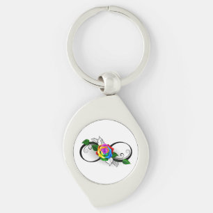 Infinity Symbol with Rainbow Rose Key Ring