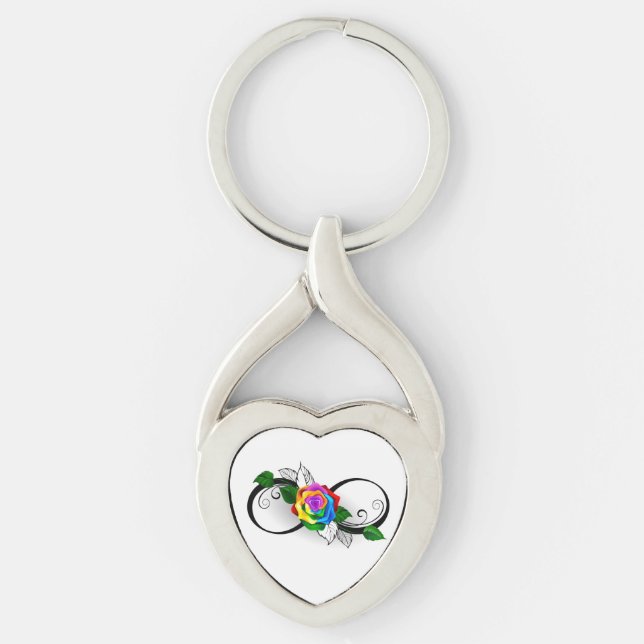 Infinity Symbol with Rainbow Rose Key Ring (Front)