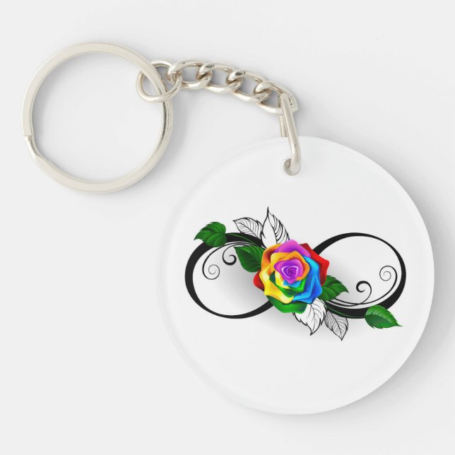 Infinity Symbol with Rainbow Rose Key Ring (Front)