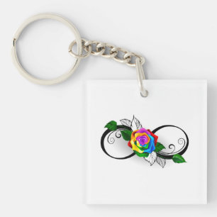 Infinity Symbol with Rainbow Rose Key Ring
