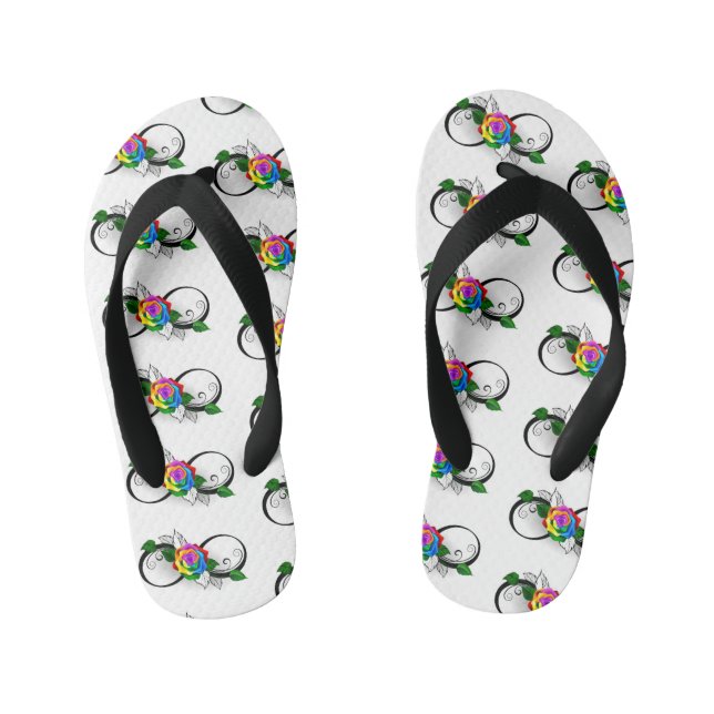 Infinity Symbol with Rainbow Rose Kid's Thongs (Footbed)