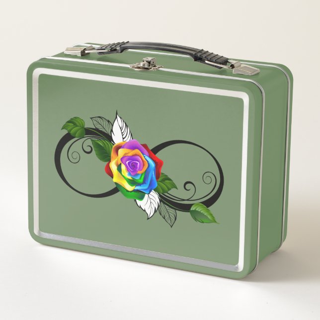 Infinity Symbol with Rainbow Rose Metal Lunch Box (Front)