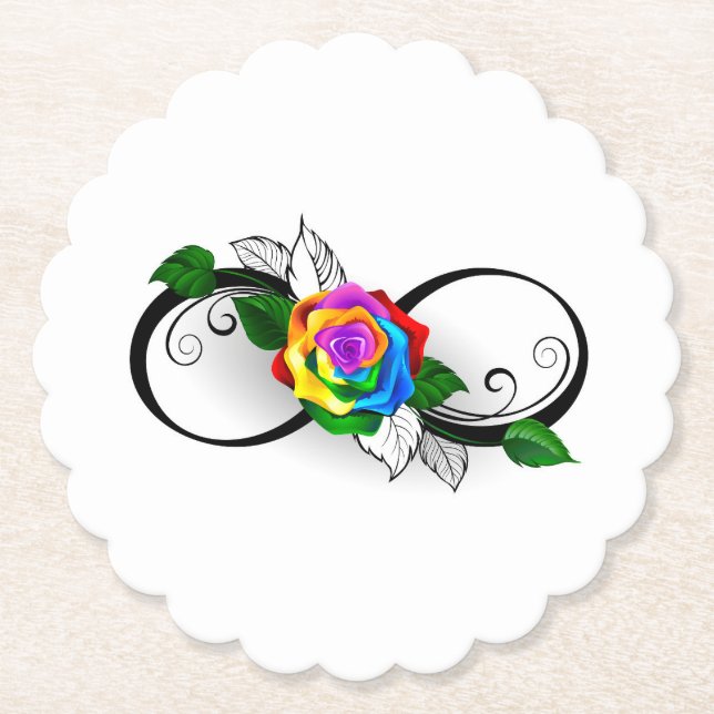 Infinity Symbol with Rainbow Rose Paper Coaster (Front)