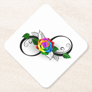 Infinity Symbol with Rainbow Rose Paper Coaster