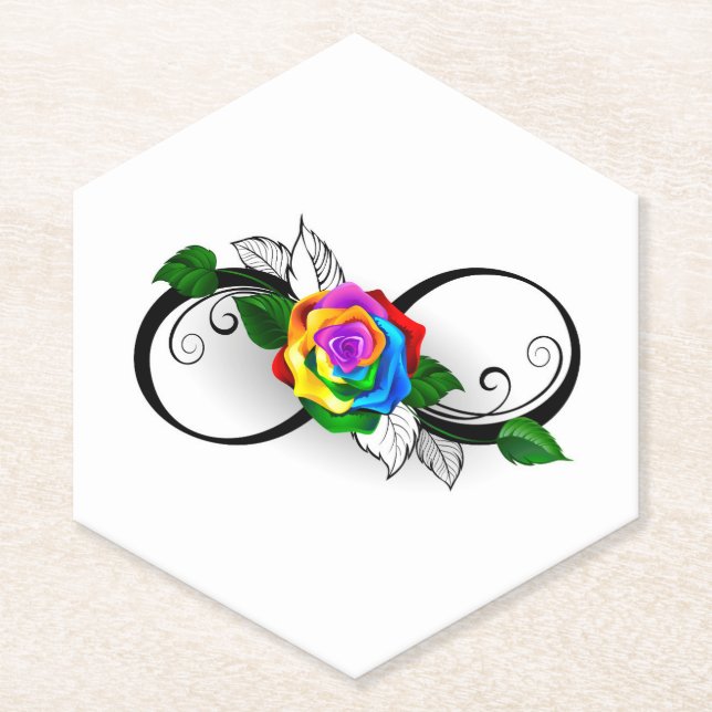 Infinity Symbol with Rainbow Rose Paper Coaster (Front)