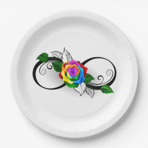 Infinity Symbol with Rainbow Rose Paper Plate
