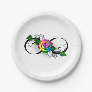 Infinity Symbol with Rainbow Rose Paper Plate