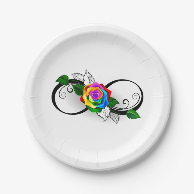Infinity Symbol with Rainbow Rose Paper Plate (Front)