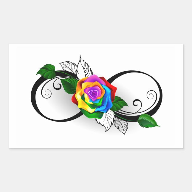 Infinity Symbol with Rainbow Rose Rectangular Sticker (Front)