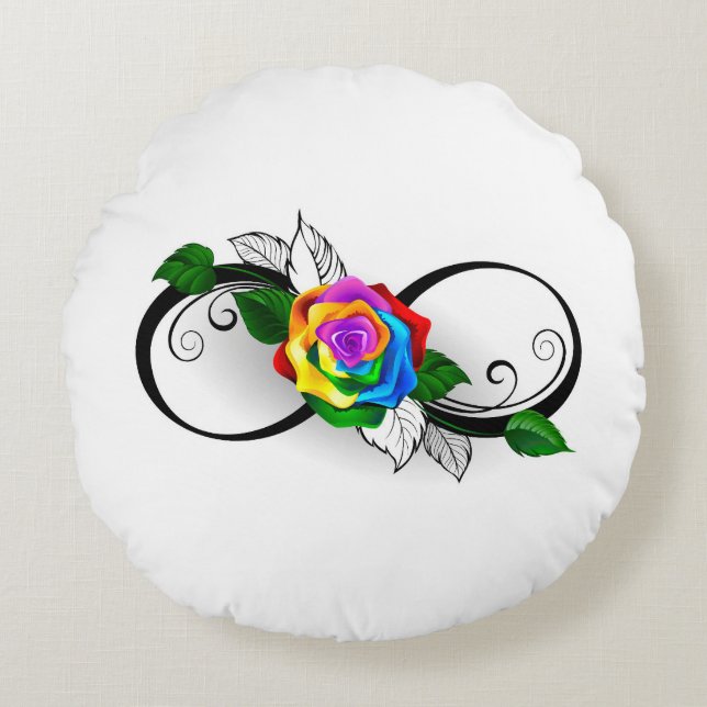Infinity Symbol with Rainbow Rose Round Cushion (Front)