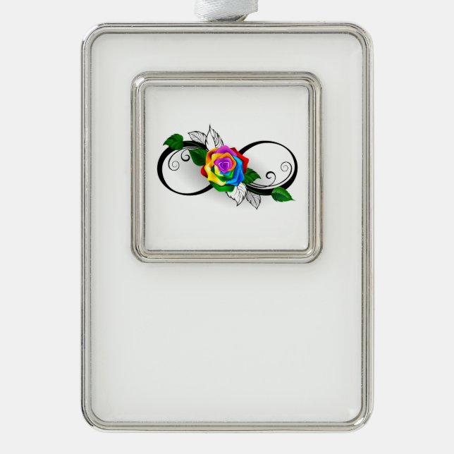 Infinity Symbol with Rainbow Rose Silver Plated Framed Ornament (Front)
