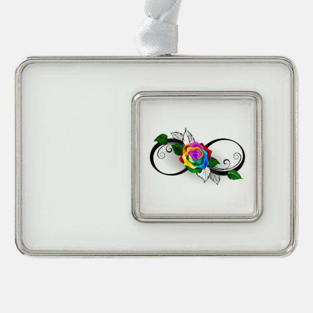 Infinity Symbol with Rainbow Rose Silver Plated Framed Ornament (Front)