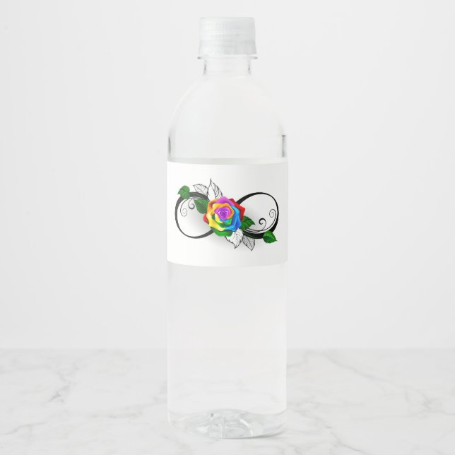 Infinity Symbol with Rainbow Rose Water Bottle Label (Front)