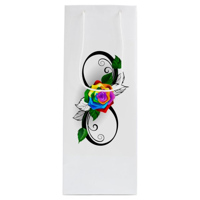 Infinity Symbol with Rainbow Rose Wine Gift Bag (Front)